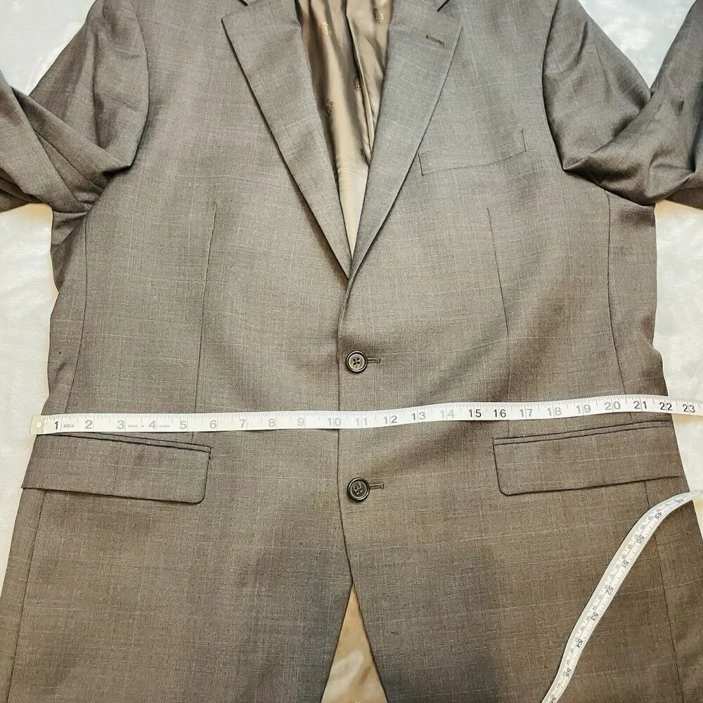 Lauren‎ Ralph Lauren Wool Blazer Mens 44L Olive Brown Micro Plaid Two Button